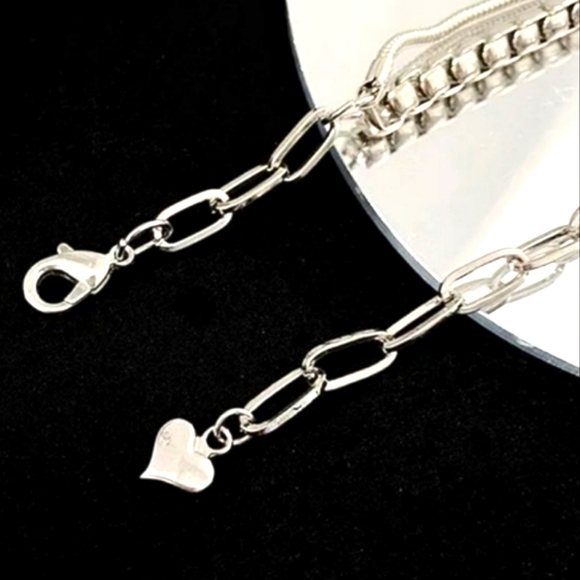 NECKLACE SILVER & WHITE HIP HOP STREETWEAR HEART & PEARLS - Picture 4 of 4